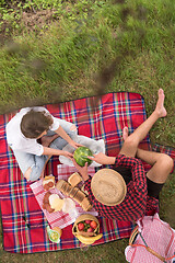 Image showing top view of couple enjoying picnic time