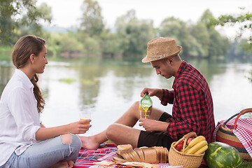 Image showing Couple in love enjoying picnic time