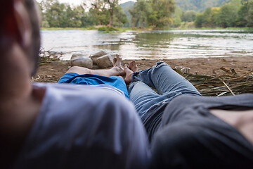 Image showing couple spending time together in straw tent