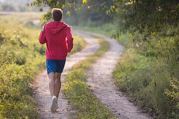 Image showing man jogging along a country road