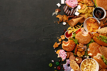 Image showing Fast food dish on black stone background