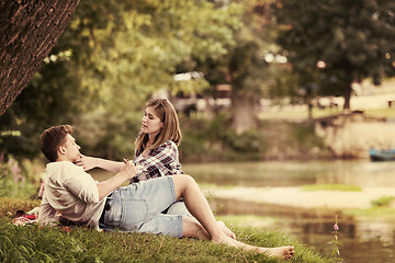 Image showing Couple in love enjoying picnic time