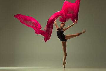 Image showing Young graceful female ballet dancer dancing in mixed light