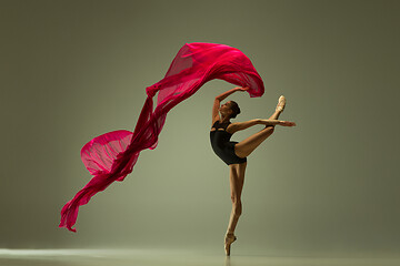 Image showing Young graceful female ballet dancer dancing in mixed light