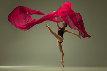 Image showing Young graceful female ballet dancer dancing in mixed light