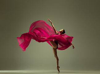 Image showing Young graceful female ballet dancer dancing in mixed light