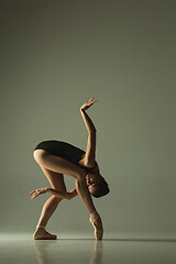 Image showing Young graceful female ballet dancer dancing in mixed light