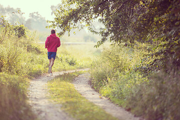 Image showing man jogging along a country road