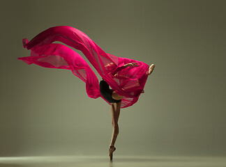 Image showing Young graceful female ballet dancer dancing in mixed light