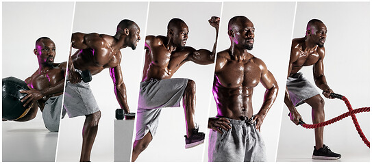 Image showing Muscular young male athlete, creative collage