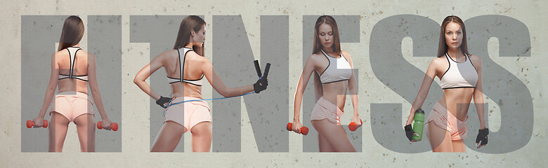Image showing Muscular young female athlete, creative collage