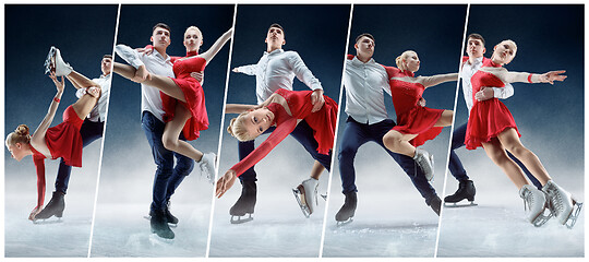 Image showing Professional man and woman figure skaters performing on ice show