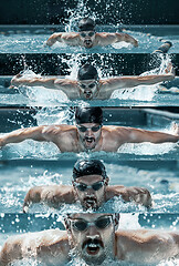 Image showing Caucasian male professional swimmer in pool
