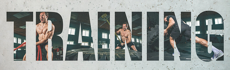 Image showing Muscular young male athlete, creative collage