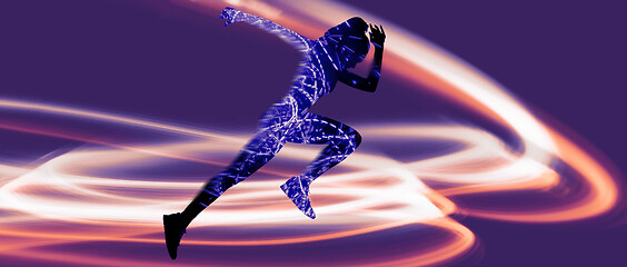 Image showing Caucasian women running on purple background