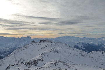 Image showing panoramic view  of winter mountains