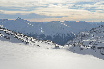 Image showing panoramic view  of winter mountains