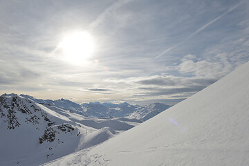 Image showing panoramic view  of winter mountains