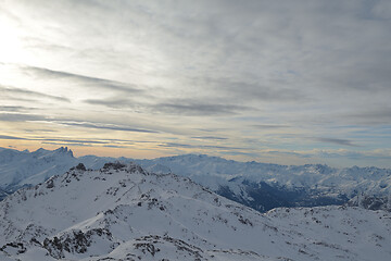 Image showing panoramic view  of winter mountains