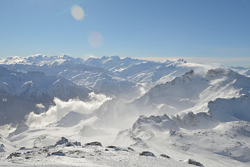 Image showing panoramic view  of winter mountains