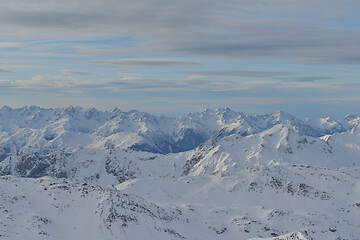 Image showing panoramic view  of winter mountains