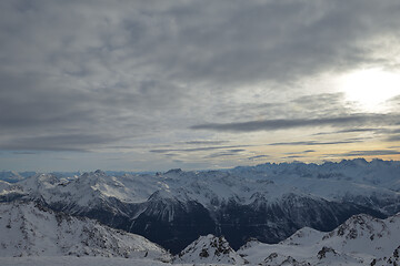 Image showing panoramic view  of winter mountains