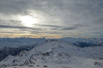 Image showing panoramic view  of winter mountains