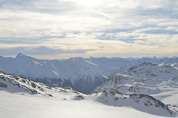 Image showing panoramic view  of winter mountains