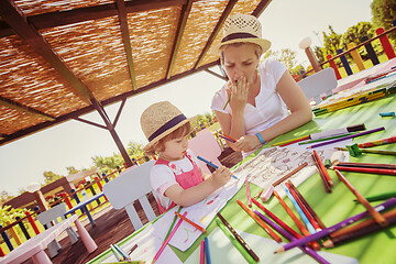 Image showing mom and little daughter drawing a colorful pictures