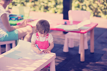 Image showing mom and little daughter drawing a colorful pictures