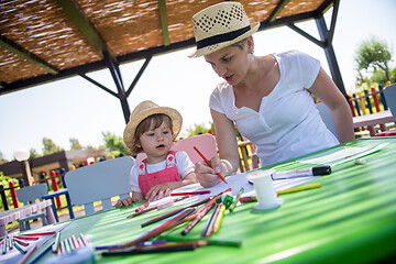 Image showing mom and little daughter drawing a colorful pictures