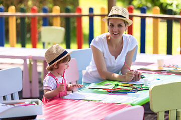 Image showing mom and little daughter drawing a colorful pictures