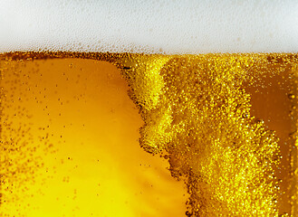 Image showing Close up view of floating bubbles in light beer texture