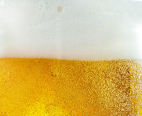 Image showing Close up view of floating bubbles in light beer texture