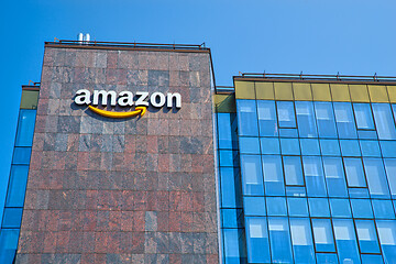 Image showing Giant company Amazon logo on modern office building