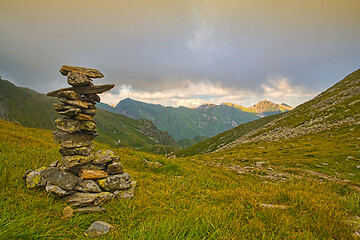 Image showing Stone pile mark on mountain