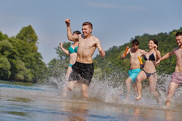 Image showing group of happy friends having fun on river