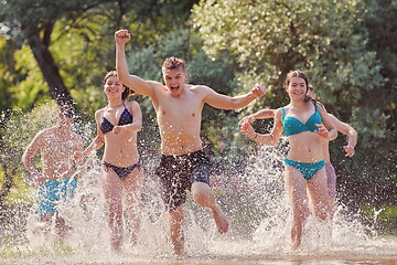 Image showing group of happy friends having fun on river