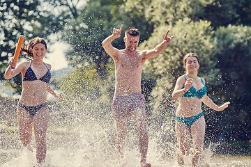 Image showing group of happy friends having fun on river