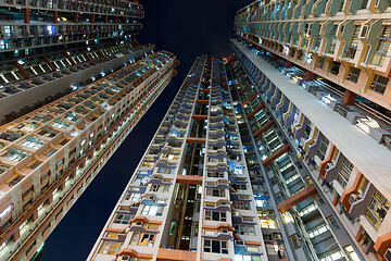 Image showing Skyscraper from low angle at night 