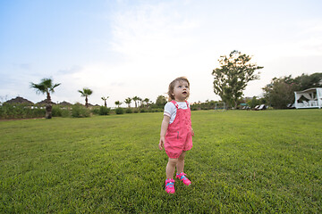 Image showing little girl spending time at backyard