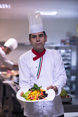 Image showing Chef showing a plate of tasty meal