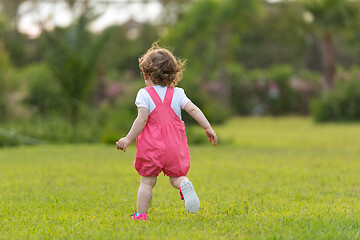 Image showing little girl spending time at backyard