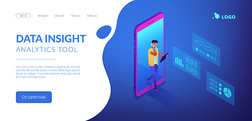 Image showing Data insight isometric 3D landing page.