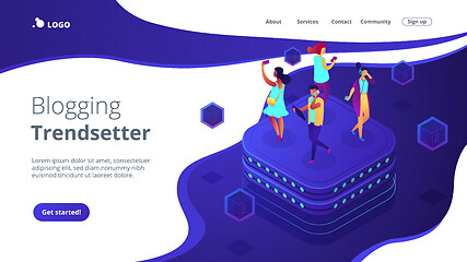 Image showing Social network behavior isometric 3D landing page.