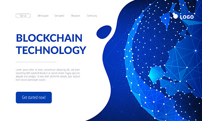 Image showing Blockchain technology futuristic hud banner with world globe.