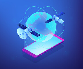Image showing Global web connection isometric 3D concept illustration.