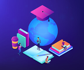 Image showing Global online education isometric 3D concept illustration.