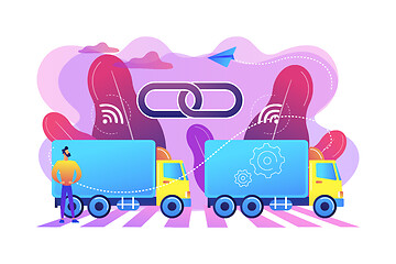 Image showing Truck platooning concept vector illustration.