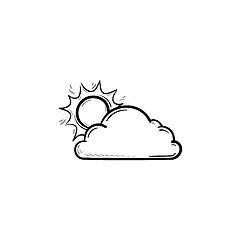 Image showing Sun with cloud hand drawn outline doodle icon.